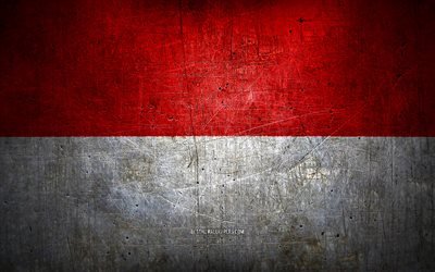 Indonesisk metallflagga, grungekonst, asiatiska l&#228;nder, Indonesiens dag, nationella symboler, Indonesiens flagga, metallflaggor, Asien, Indonesien