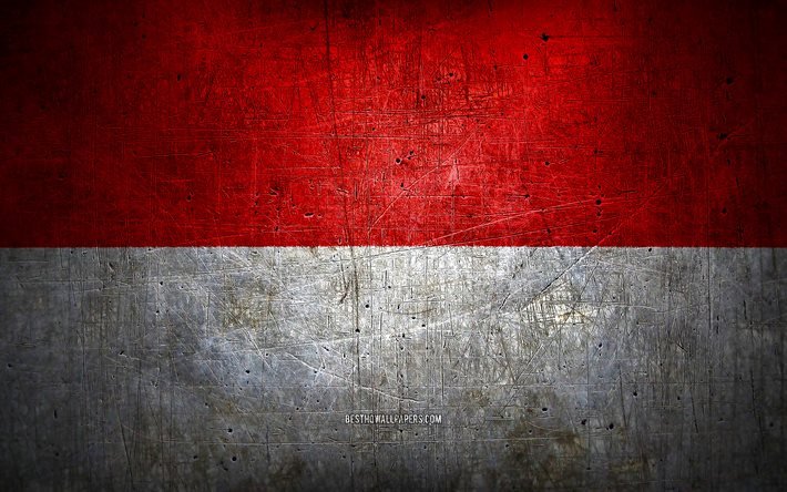 indonesische metallflagge, grunge-kunst, asiatische l&#228;nder, tag von indonesien, nationale symbole, indonesische flagge, metallflaggen, flagge von indonesien, asien, indonesien