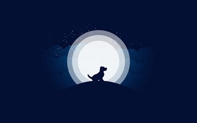 4k, moon, dog, silhouettes, night