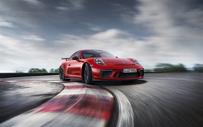 بورش 911 GT3, 2018, سيارة رياضية, مسار السباق, السرعة, الأحمر 911, السيارات الألمانية, بورش
