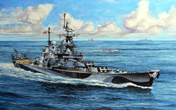 USS Missouri, art, BB-63, Big Mo, battleship, warships