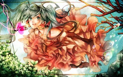 vattnet, Hatsune Miku, konst, Vocaloid, manga