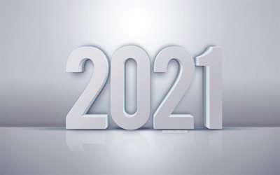 2021 Uusi vuosi, valkoinen 3D-kirjaimia, Valkoinen 2021 tausta, 2021 3D-taide, valkoinen 3D 2021 tausta, Hyv&#228;&#228; uutta vuotta 2021, 2021 k&#228;sitteet