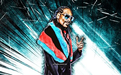 4k, Snoop Dogg, blue abstract rays, american rapper, music stars, Snoop Lion, american celebrity, grunge art, Cordozar Calvin Broadus Jr, creative, Snoop Dogg 4K