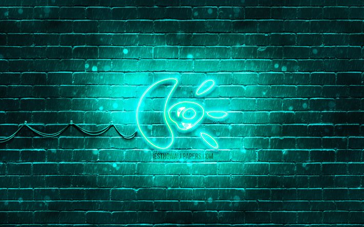 Logo Logitech turquoise, 4k, brickwall turquoise, logo Logitech, marques, logo Logitech n&#233;on, Logitech