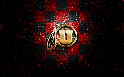Utah Utes, glitter logo, NCAA, red black checkered background, USA, american football team, Utah Utes logo, mosaic art, american football, America