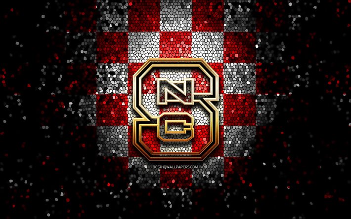 NC State Wolfpack, glitter logo, NCAA, red white checkered background, USA, american football team, NC State Wolfpack logo, mosaic art, american football, America