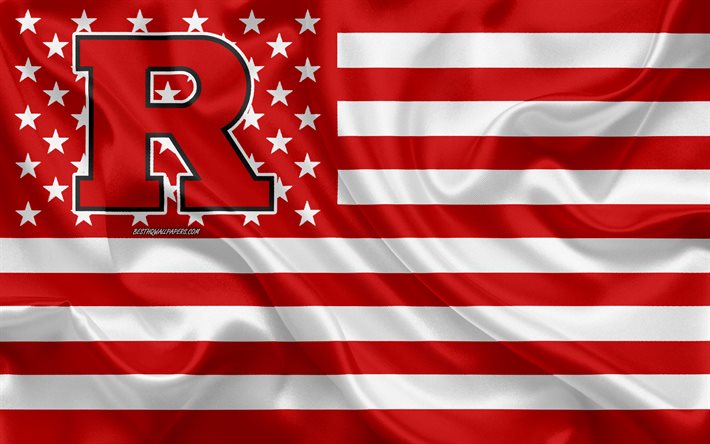 Rutgers Scarlet Knights, &#233;quipe de football am&#233;ricaine, drapeau am&#233;ricain cr&#233;atif, drapeau rouge et blanc, NCAA, Piscataway, New Jersey, USA, logo Rutgers Scarlet Knights, embl&#232;me, drapeau en soie, football am&#233;ricain