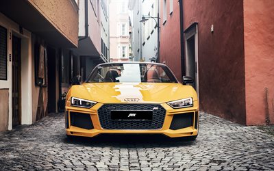 Audi R8 Spyder, 2017, Abt, sport car, coupe, yellow R8, tuning R8, German cars, Audi