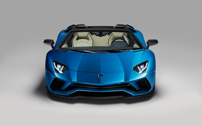 En 2017, la Lamborghini Aventador Roadster S, vue de face, supercar, bleu Aventador, des voitures de sport italiennes, Lamborghini