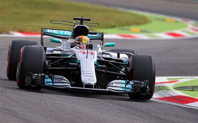 Lewis Hamilton, raceway, F1, Mercedes AMG F1 Team, 4k, Formula 1, W08 Hybrid