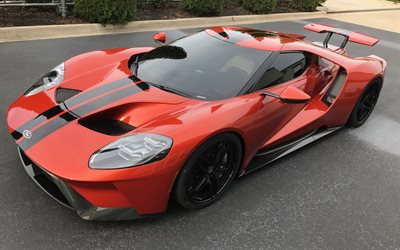 Ford GT, 2017, HRE Wheels, sports car, supercar, red gt, American cars, tuning, Ford