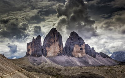 Tre Toppar i Lavaredo, Dolomiterna, berg, Italien