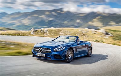 4k, Mercedes-Benz SL-Class, 2017 cars, supercars, blue sl-class, Mercedes