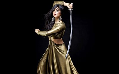 Adah Sharma, Bollywood, beauty, sword, beautiful woman, brunette