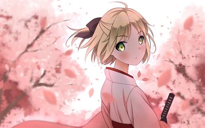 Saber, kimono, Fate Series, manga, sakura, TYPE-MOON, Fate Grand Order