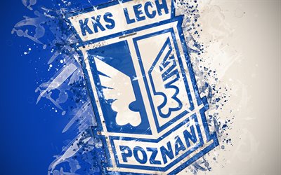 KKS Lech Poznan, 4k, paint art, logo, creative, Polish football team, Ekstraklasa, emblem, blue background, grunge style, Poznan, Poland, football