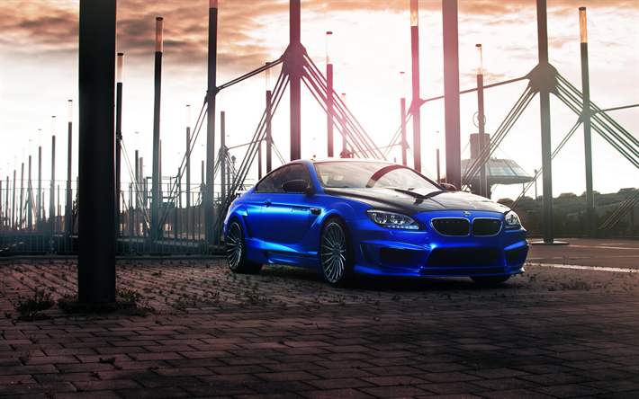 BMW M6 Coup&#233;, Hamann, azul coup&#233; de lujo, el ajuste de la M6, vista de frente, exterior, noche, puesta de sol, alem&#225;n de autom&#243;viles deportivos, BMW