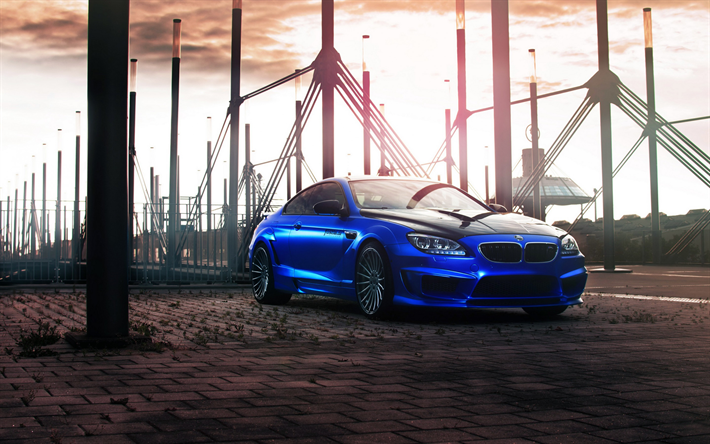 bmw m6 coupe hamann, blau-luxus-coup&#233;, m6 tuning, vorne, au&#223;en, abend, sonnenuntergang, deutsche sportwagen, bmw