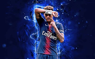 Neymar, 2018, brazilian footballer, PSG, Ligue 1, Paris Saint-Germain, Neymar Jr, football stars, neon lights, soccer, PSG FC, creative