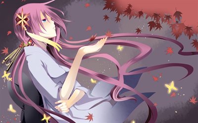 Megurine Luka, Vocaloid, female anime characters, art, long purple hair, portrait, Japanese manga