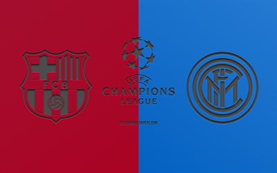 FC Barcelona vs Internazionale, football match, 2019 Champions League, promo, burgundy blue background, creative art, UEFA Champions League, football, Barcelona vs Inter