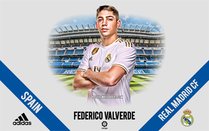 Federico Valverde, Real Madrid, portrait, Uruguayan footballer, midfielder, La Liga, Spain, Real Madrid footballers 2020, football, Santiago Bernabeu