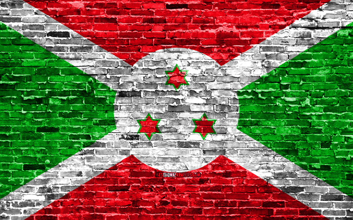 4k, بوروندي العلم, الطوب الملمس, أفريقيا, الرموز الوطنية, العلم بوروندي, brickwall, بوروندي 3D العلم, البلدان الأفريقية, بوروندي