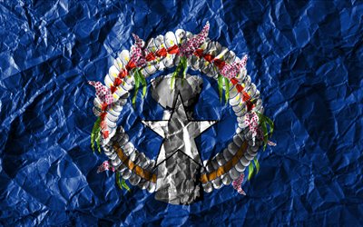 Marianne settentrionali, Isole, bandiera, 4k, carta stropicciata, Oceanico paesi, creativo, Bandiera delle Isole Marianne del Nord, simboli nazionali, Oceania, Isole Marianne Settentrionali