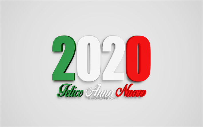 buon anno nuovo 2020, herzlichen gl&#252;ckwunsch in italienisch, gl&#252;ckliches neues jahr auf italienisch, 3d-kunst, flagge von italien