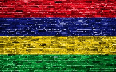 4k, Mauritius flag, bricks texture, Africa, national symbols, Flag of Mauritius, brickwall, Mauritius 3D flag, African countries, Mauritius