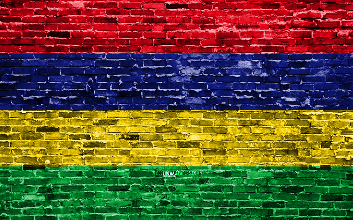 4k, Mauritiuksen lippu, tiilet rakenne, Afrikka, kansalliset symbolit, Lippu Mauritius, brickwall, Mauritius 3D flag, Afrikan maissa, Mauritius
