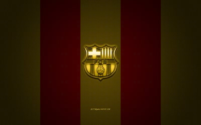 FC Barcelona, Catalan football club, La Liga, yellow-red logo, yellow-red carbon fiber background, football, Barcelona, Catalonia, Spain, FC Barcelona logo