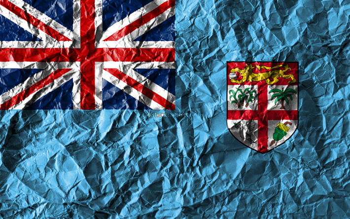 Fiji flag, 4k, crumpled paper, Oceanian countries, creative, Flag of Fiji, national symbols, Oceania, Fiji 3D flag, Fiji