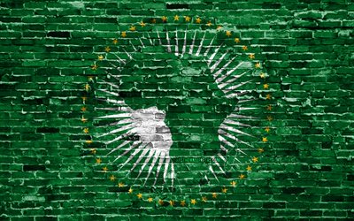 4k, African Union flag, bricks texture, Africa, national symbols, Flag of African Union, brickwall, African Union 3D flag, African countries, African Union