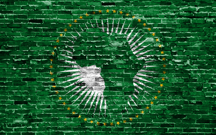 4k, Afrikan Unionin lippu, tiilet rakenne, Afrikka, kansalliset symbolit, Lipun Afrikan Unionin, brickwall, Afrikan Unionin 3D flag, Afrikan maissa, Afrikan Unionin
