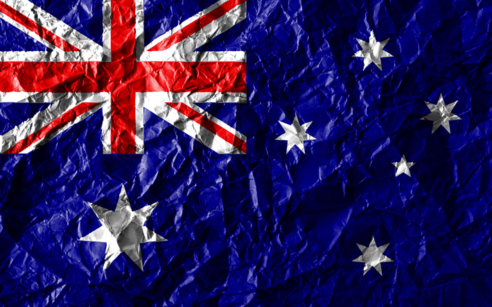 Bandeira australiana, 4k, papel amassado, Oceania pa&#237;ses, criativo, Bandeira da Austr&#225;lia, s&#237;mbolos nacionais, Oceania, Austr&#225;lia 3D bandeira, Austr&#225;lia