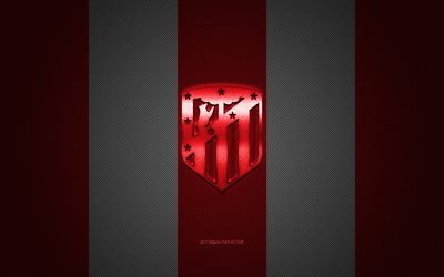 Atletico Madrid, Spanish football club, La Liga, red-white logo, red-white carbon fiber background, football, Madrid, Spain, Atletico Madrid logo