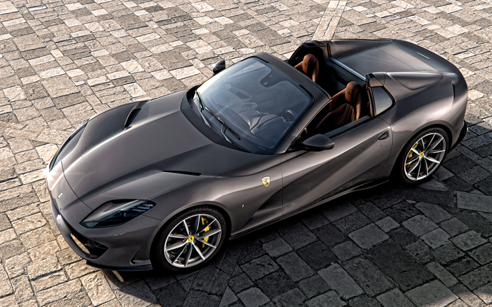 2020, Ferrari 812 GTS, 4K, cabriolet de luxe, supercar, gris convertible, nouveau gris 812 GTS, des voitures de sport italiennes, Ferrari