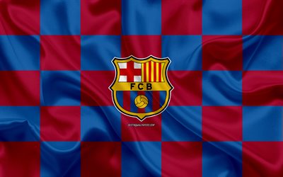 fc barcelona, katalanische fu&#223;ball-club, logo, emblem, seide textur, einheitliche 2020, katalonien, barcelona logo, spanien, la liga, fu&#223;ball -, seide-flag