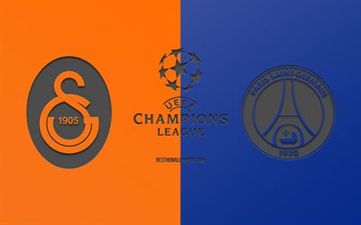 Galatasaray vs PSG, football match, 2019 Champions League, promo, blue orange background, creative art, UEFA Champions League, football, Galatasaray