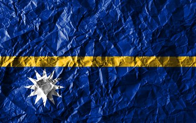 Nauru flagga, 4k, skrynkliga papper, Oceanian l&#228;nder, kreativa, Flagga Nauru, nationella symboler, Oceanien, Nauru 3D-flagga, Nauru
