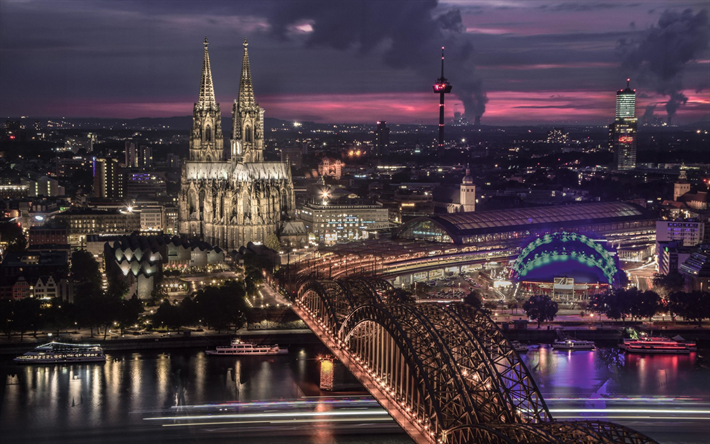 Colonia, Alemania, paisaje urbano, de la Catedral de Colonia, la Catedral de la Iglesia de San Pedro, tarde, puesta de sol, Colonia horizonte