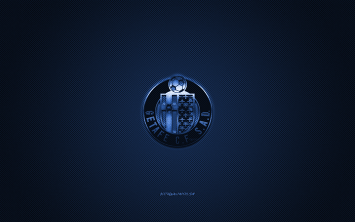 Getafe CF, Espanjan football club, Liiga, sininen logo, sininen hiilikuitu tausta, jalkapallo, Getafe, Espanja, Getafe CF logo