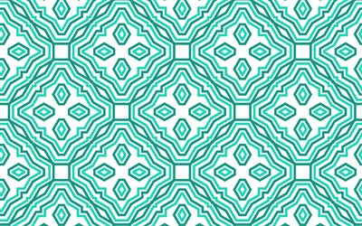 turquoise ornament texture, 4k, retro background, turquoise retro texture, seamless texture, texture with ornaments