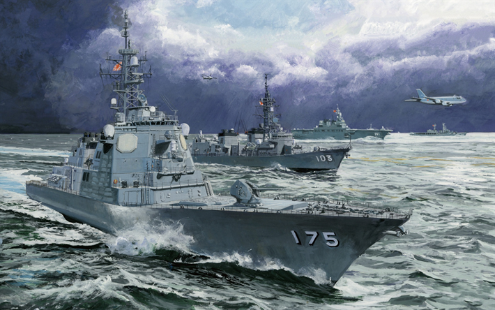 JDS Myoko, DDG-175, m&#237;ssil teleguiado, JMSDF, JS Ayanami, DDG-103, Jap&#227;o Mar&#237;tima For&#231;a De Auto-Defesa, DDH-181 Hyuga, navios de guerra japoneses, Jap&#227;o