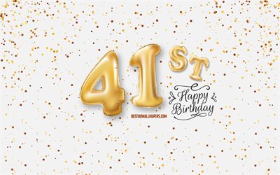 41st Happy Birthday, 3d balloons letters, Birthday background with balloons, 41 Years Birthday, Happy 41st Birthday, white background, Happy Birthday, greeting card, Happy 41 Years Birthday