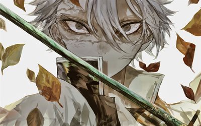 Zenitsu Agatsuma, portrait, Demon Hunter, samurai, Kimetsu no Yaiba, Demon Slayer, manga, Zenitsu Agatsuma with sword