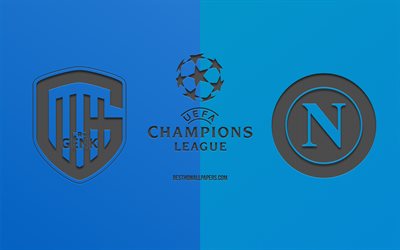 Genk vs Napoli, football match, 2019 Champions League, promo, blue background, creative art, UEFA Champions League, football, KRC Genk