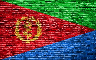 4k, Eritreia bandeira, tijolos de textura, &#193;frica, s&#237;mbolos nacionais, Bandeira da Eritreia, brickwall, Eswatini 3D bandeira, Pa&#237;ses da &#225;frica, Eritreia